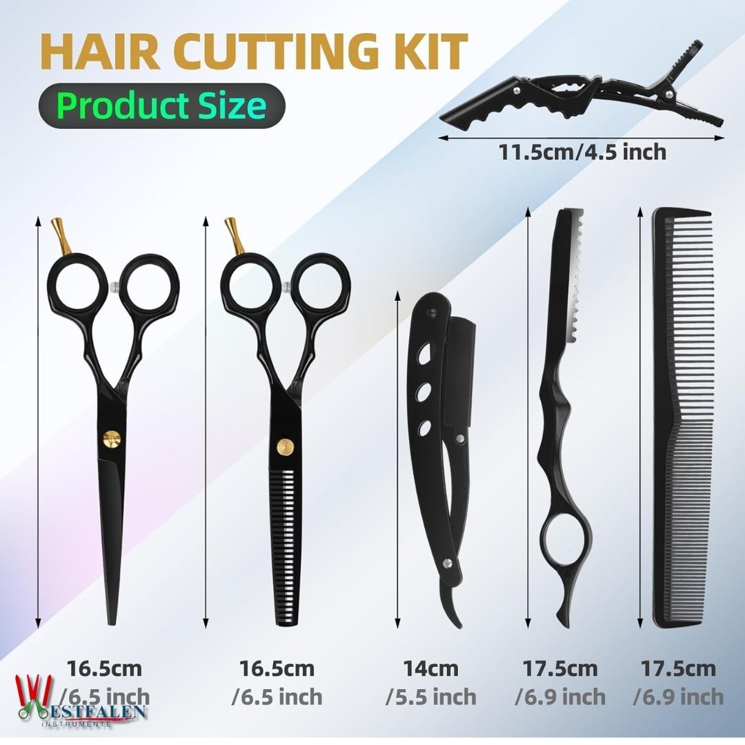 Professional Hair Cutting Scissors Kit with Razor & Leather Case – Thinning Shears & Hairdressing Tools for Salon or Home Use (Black) - Image 2