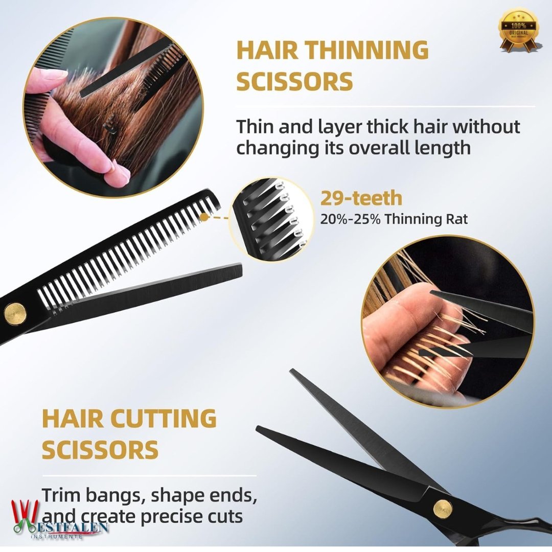 Professional Hair Cutting Scissors Kit with Razor & Leather Case – Thinning Shears & Hairdressing Tools for Salon or Home Use (Black) - Image 3