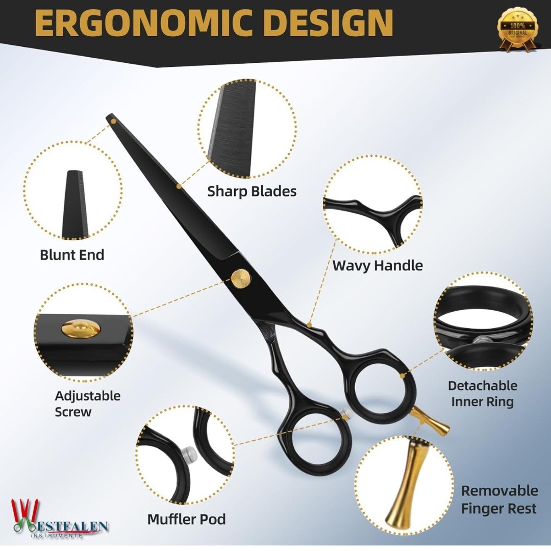 Professional Hair Cutting Scissors Kit with Razor & Leather Case – Thinning Shears & Hairdressing Tools for Salon or Home Use (Black) - Image 4