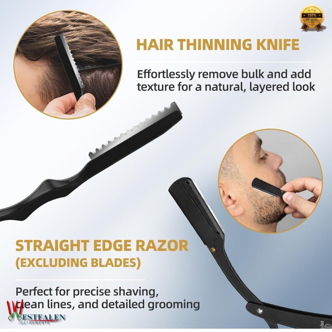 Professional Hair Cutting Scissors Kit with Razor & Leather Case – Thinning Shears & Hairdressing Tools for Salon or Home Use (Black) - Image 5
