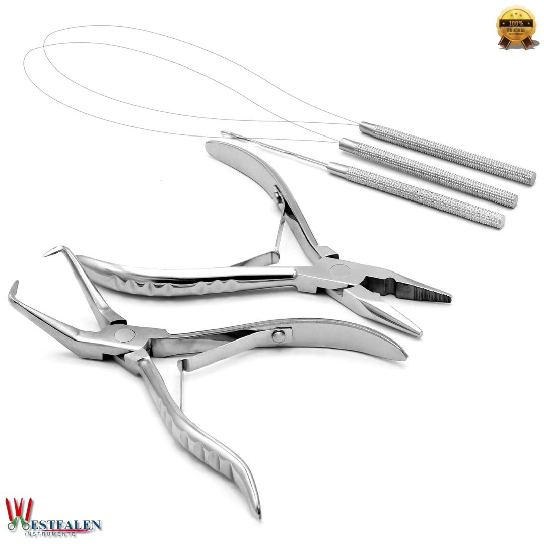 Professional Hair Extension & Beading Tool Kit – 4-Piece Set with Plier, Loop Needle, Pulling Hook – Ideal for I-Tip, Micro Link, Silicone Ring Applications (Silver)