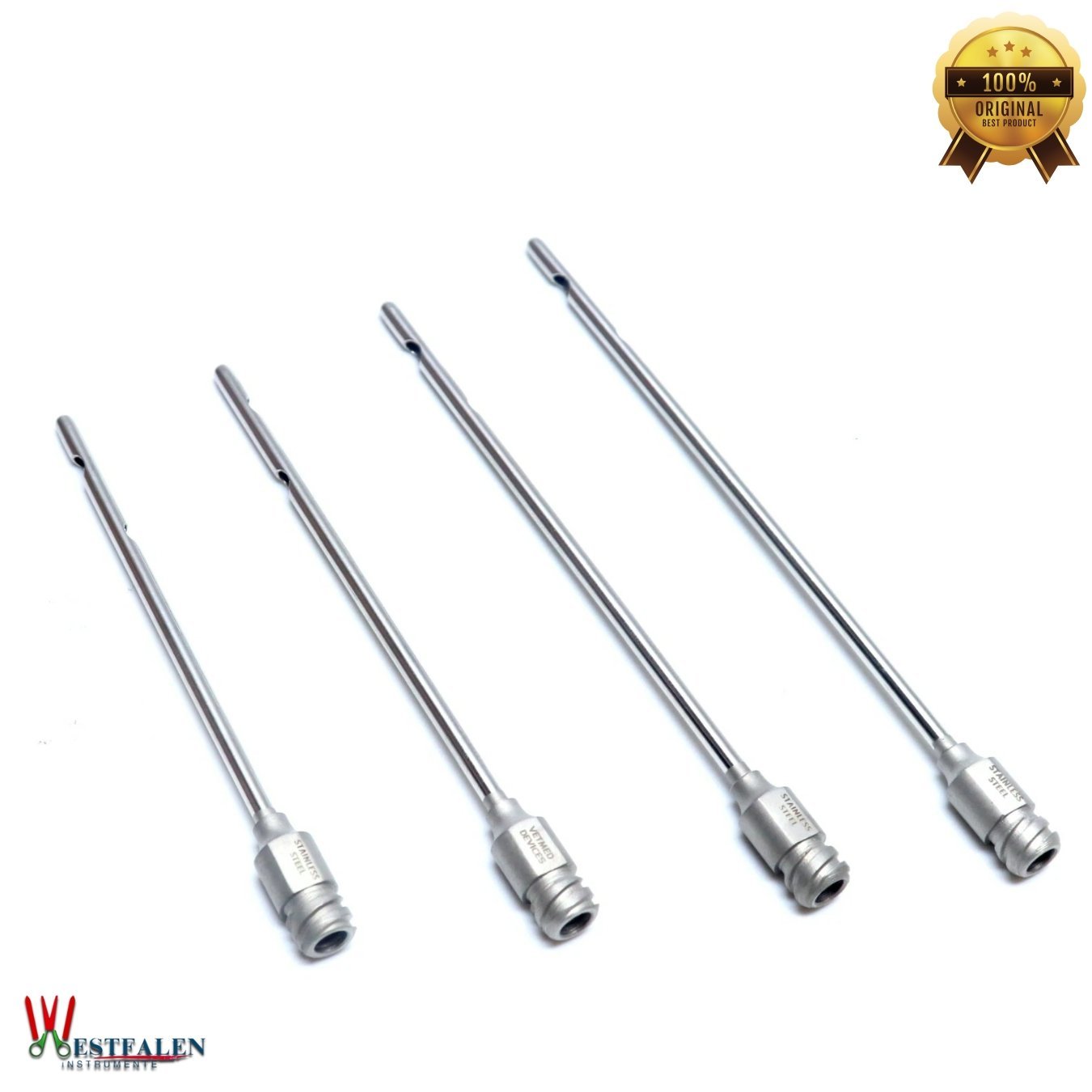 Teat Udder Cannula Needles – 2 mm, 2 Eyes, Stainless Steel, 4-Piece Set | Westfaleninstrumente