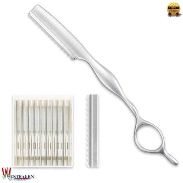 Stainless Steel Hair Thinning Razor with 10 Replacement Blades – Texturizing Razor for Salon, Home, & Wig Styling