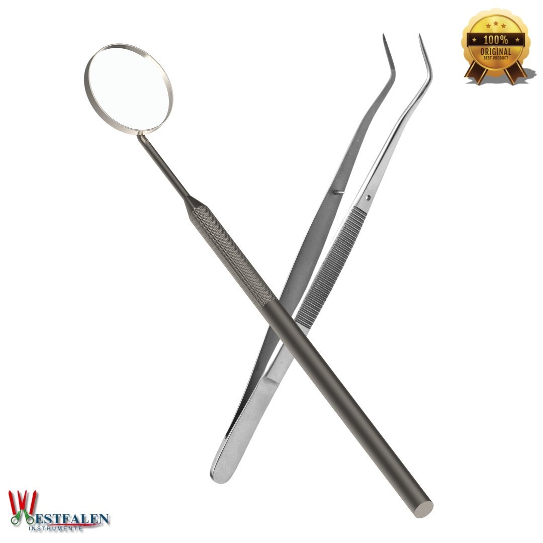Westfalen Dental Kit Professional Tooth Pick, Angled Dissecting Tweezers & Anti-Fog Dental Mirror | Tartar & Plaque Remover Set - Image 3