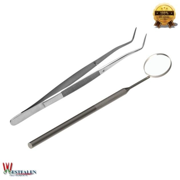Westfalen Dental Kit  Professional Tooth Pick, Angled Dissecting Tweezers & Anti-Fog Dental Mirror | Tartar & Plaque Remover Set