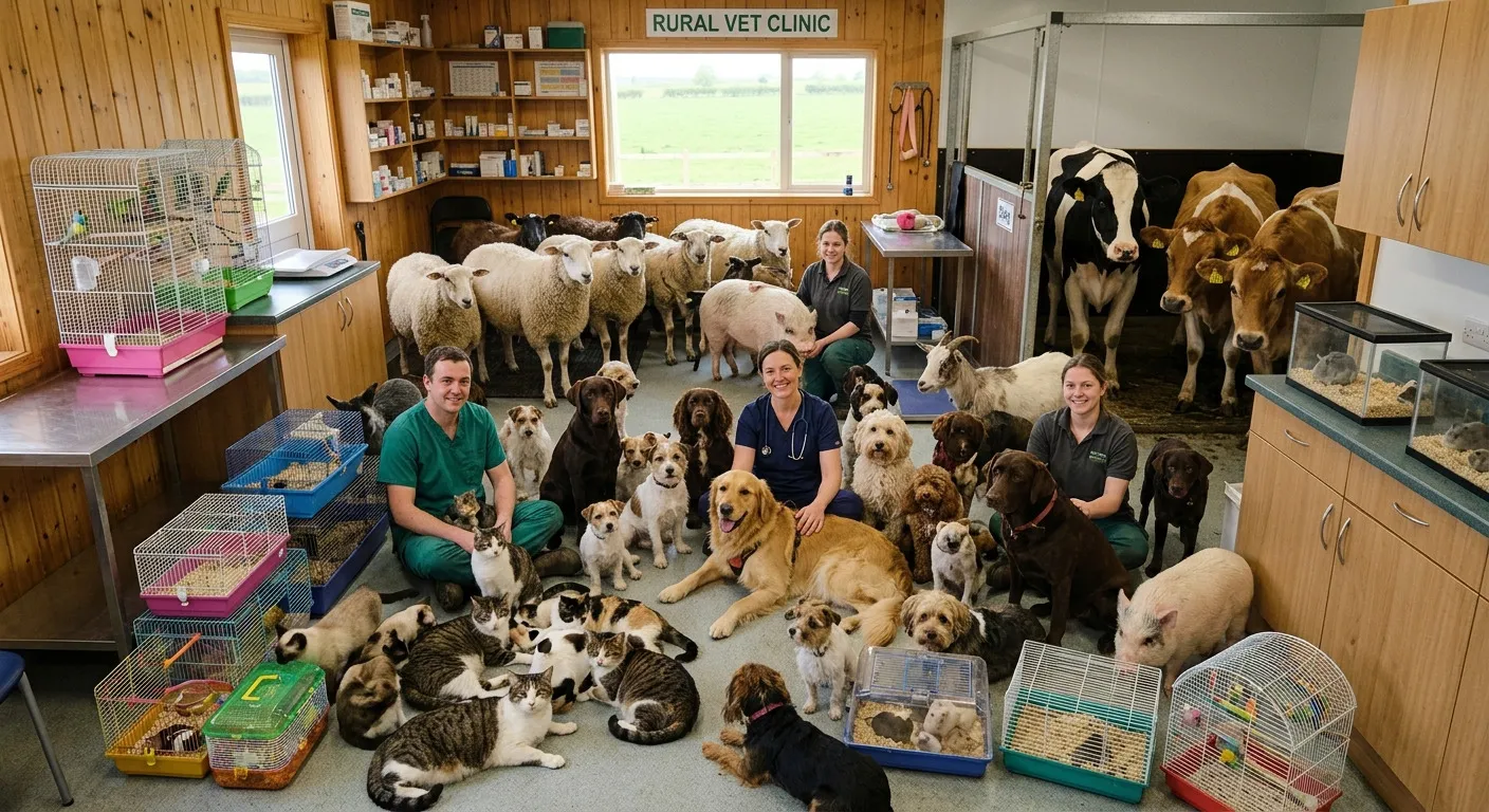 Veterinärinstrumente auf einem Tablett in der Tierarztpraxis
